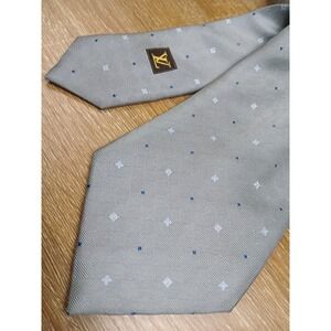 LOUIS VUITTON Logo Tie Men LV Genuine   Silver Geometric Made In Italy Hand Roll